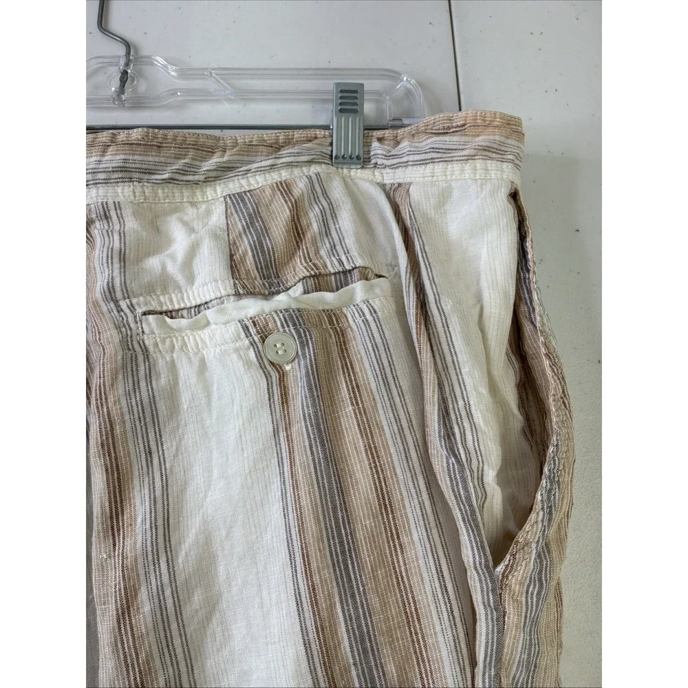 Zegna Mens 100% Linen Striped Pants IT 52 Made in Italy Coastal Drawstring Beige